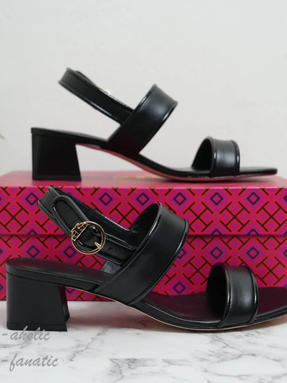 Tory Burch Selby 45MM Napa Leather Sandal in Perfect Black/Gold NIB